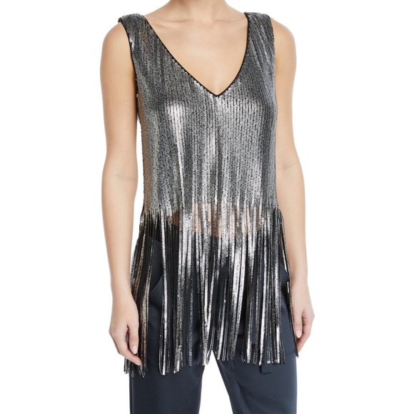 NEW! Nanette Lepore "Psychedelic" metallic sequin top with fringe hem - Picture 1 of 9